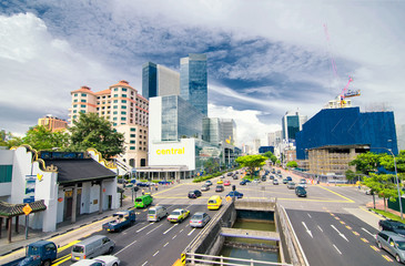 Central area of Singapore, road and buildings