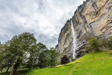 Staubbach Falls in Lauterbrunnen, Switzerland.