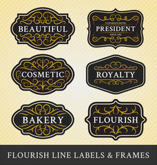 Set of flourish calligraphy frames and labels design for business and product such as real  estate, hotel,salon,bakery,cosmetic, jewelry, resort, wedding, beer, whiskey, food menu. Vector illustration