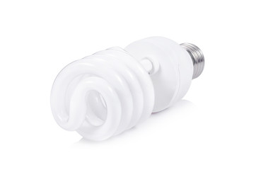 Energy saving fluorescent light bulb on white bakground