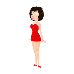 cartoon surprised woman in short dress
