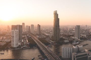 Naklejka na ściany i meble Bangkok city view from above, Thailand.