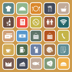 Restaurant flat icons on brown background