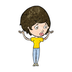 cartoon woman raising hands in air