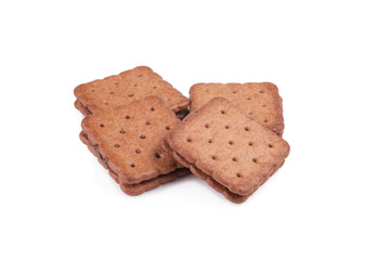 Sandwich biscuits, filled with chocolate, isolated on white back