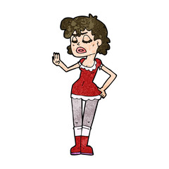 cartoon woman making dismissive gesture