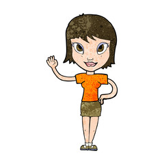 cartoon woman waving