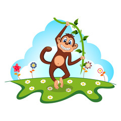 Obraz na płótnie Canvas Monkey swinging on vines in a garden