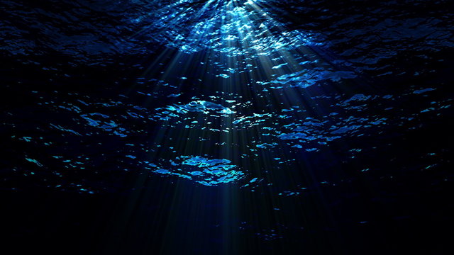 Water FX0320: Dark underwater ocean waves ripple and flow with light rays (Loop).