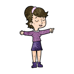 cartoon happy woman pointing