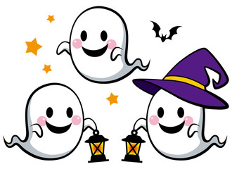 ランタンを持つ可愛いオバケ セット(カラー) 