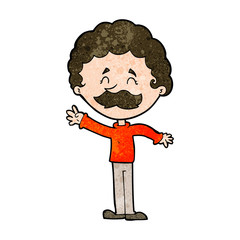 cartoon man with mustache waving