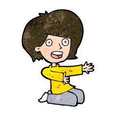 cartoon shocked woman on knees