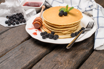 Pancakes with fresh blackberries
