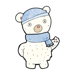 cartoon polar bear in winter hat and scarf