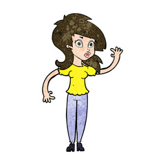 cartoon pretty woman waving
