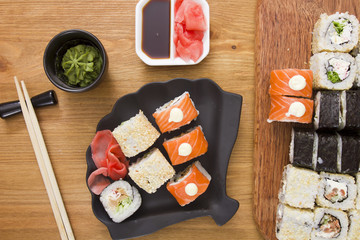 Big set of sushi and rolls