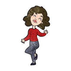 cartoon happy woman dancing