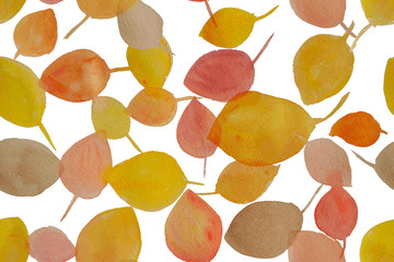 Seamless pattern with autumn leaves drawing by watercolor. Autumn layout. Vector illustation.