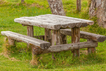 table de pique-nique en semi-rondins bois naturel 