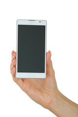 Hand holding big touchscreen smart phone
