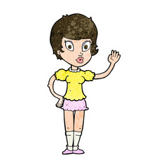 cartoon pretty girl waving