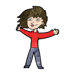 cartoon excited woman waving