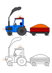Tractor with siding - coloring book for kids - vector