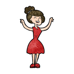 cartoon woman with raised arms