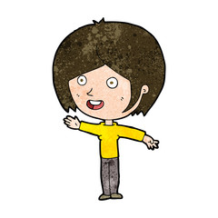 cartoon happy girl waving
