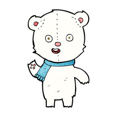 cartoon waving polar bear cub with scarf