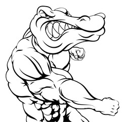 Alligator or crocodile mascot fighting