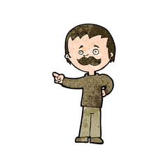 cartoon man with mustache pointing
