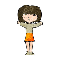 cartoon woman raising arms in air