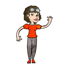 cartoon pilot woman waving
