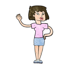 cartoon woman waving