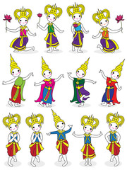 Traditional Thai Dancers character illustration set