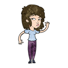cartoon pretty woman waving