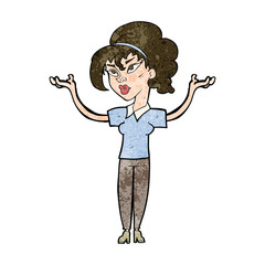 cartoon woman raising hands in air