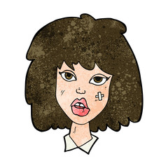 cartoon woman with bruised face