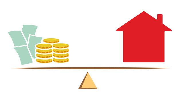 Vector image of scales with money and a house