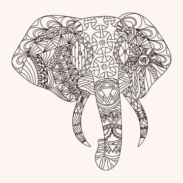 Patterned elephant zentangle style, EPS10 vector illustration