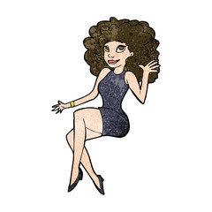 cartoon sitting woman waving