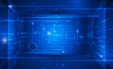 Fototapeta na wymiar Vector illustration Abstract futuristic circuit board, high computer technology on dark blue color background. Hi-tech digital technology concept