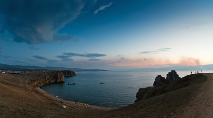 Cape Burhan and Shaman Rock on Olkhon Island of Baikal Lake at s