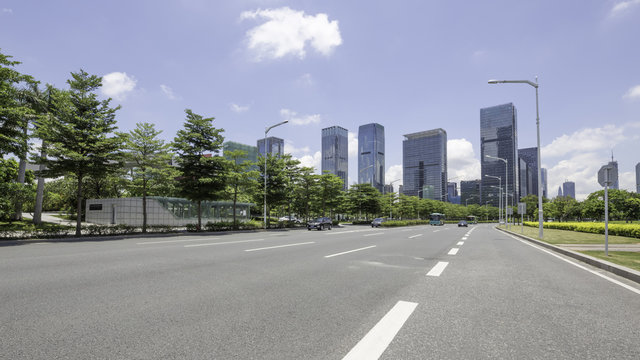 Empty Asphalt Road And Modern City Shenzhen In China