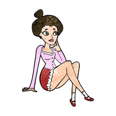 cartoon attractive woman sitting thinking