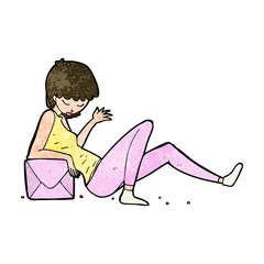 cartoon woman leaning on package box