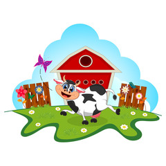 Cow dance cartoon in a farm for your design