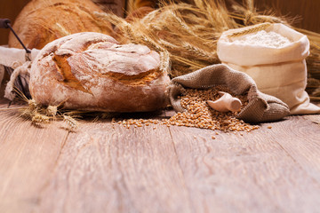Composition of fresh bread, cereals and grains.